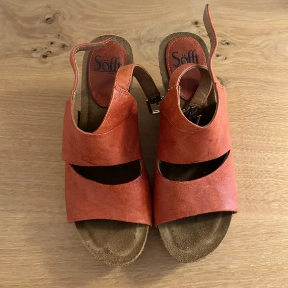 Sofft Coral Leather Wedge Sandals 9 - Picture 2 of 4